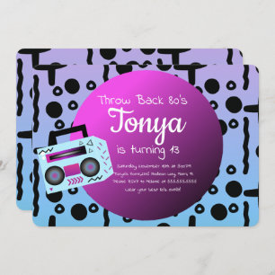 Invitation 80s 90s Parti Ombre Vintage BoomBox Retour