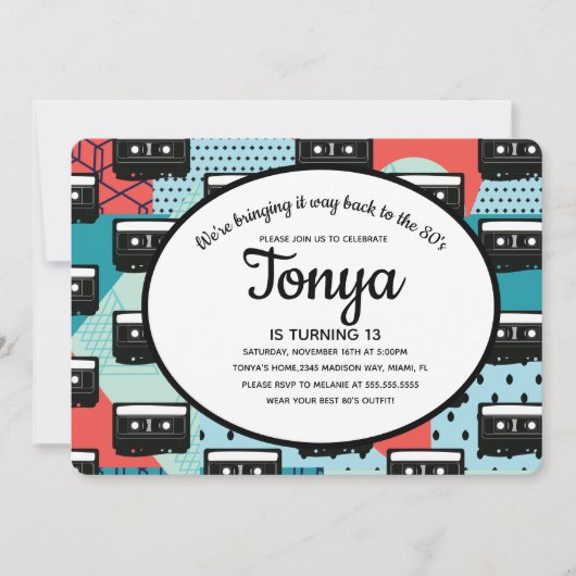 Invitation 80s 90s Party Retro Cassette lancer retour (Devant)