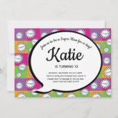 Invitation 80s 90s Pink Comic Super Hero Retour (Devant)