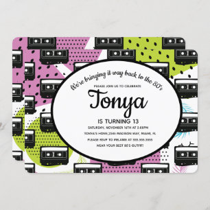 Invitation 80s 90s Pink Girl Collage Cassette Retour
