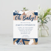 Invitation 80s Abstrait tendance | Marine et Rose Gold Oh Bab (Debout devant)
