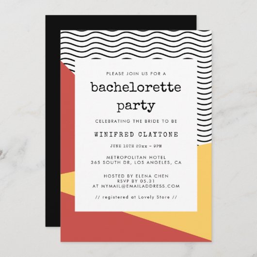 Invitation 80s Pop art Memphis style Bachelorette Party (Devant / Derrière)