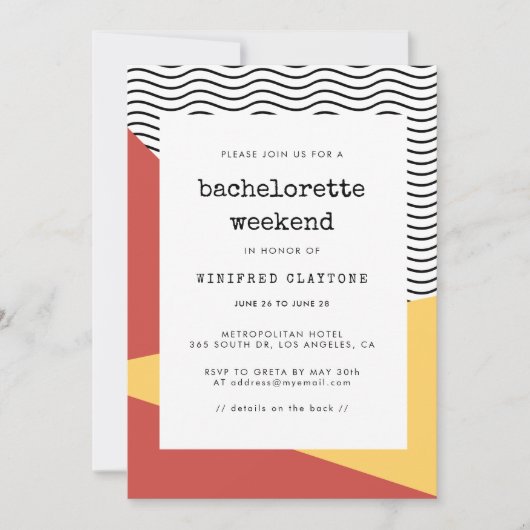 Invitation 80s Pop art Memphis style Bachelorette weekend (Devant)