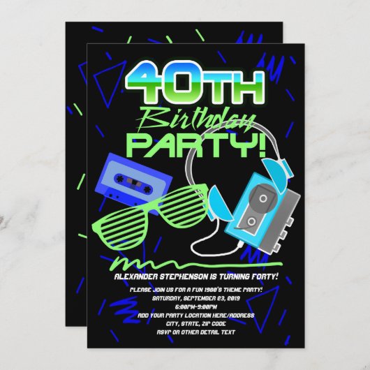 Invitation 80s Retro 40th Birthday Party (Devant / Derrière)