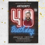 Invitation 80s Retro Photo personnalisée Neon 40e anniversair<br><div class="desc">80s Retro Photo personnalisée Neon 40th Birthday Invitation. Un design d'invitation à l'anniversaire de design de néon de style années 80 ludique et rétro, avec un arrière - plan rustique en brique. Le design est simple avec une pointe d'humour et une photo personnalisable! Découvrez la collection pour d'autres décors de...</div>