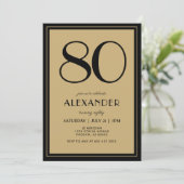 Invitation 80th Birthday Adult Black and Gold Modern Minimal  (Debout devant)