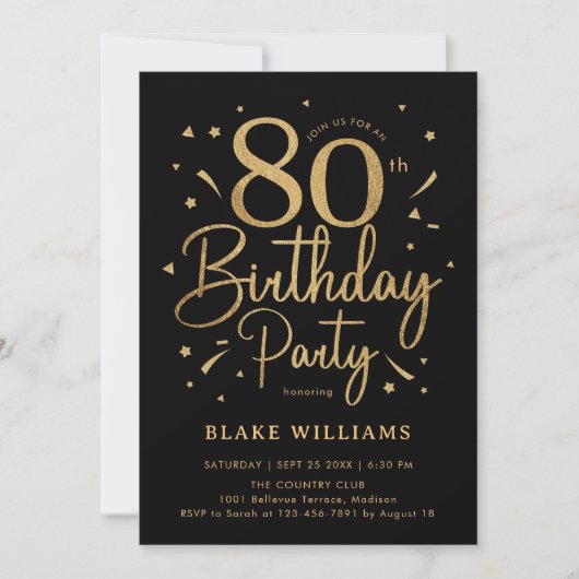 Invitation 80th Birthday Black Gold (Devant)