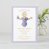 Invitation 80th Birthday Elegant Blue Gold Cartoon Fab 80 (Debout devant)