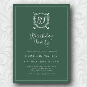Invitation 80th Birthday Party Golf Crest Elegant Script Sage