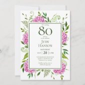 Invitation 80th Birthday Pink Hydrangeas Card Request  (Devant)