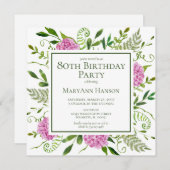 Invitation 80th Birthday Pink Hydrangeas Card Request (Devant / Derrière)