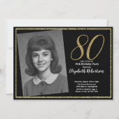 Invitation 80th Custom Photo Black and Gold  (Devant)
