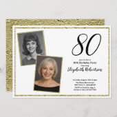 Invitation 80th Custom Photo White and Gold  (Devant / Derrière)