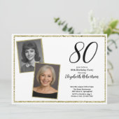 Invitation 80th Custom Photo White and Gold  (Debout devant)