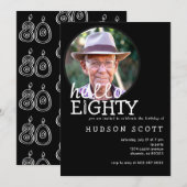 Invitation 80th Mens Anniversaire Photo Bonjour 80th Black (Devant / Derrière)