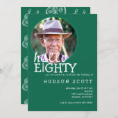 Invitation 80th Mens Anniversaire Photo Bonjour 80th Green (Devant / Derrière)