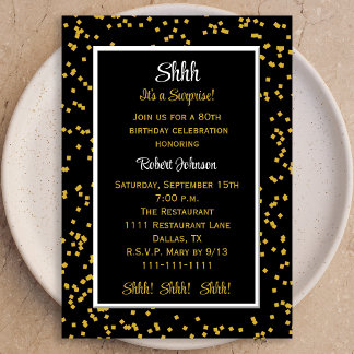 Invitation 80th Shhh c'est une surprise Anniversaire Confetti