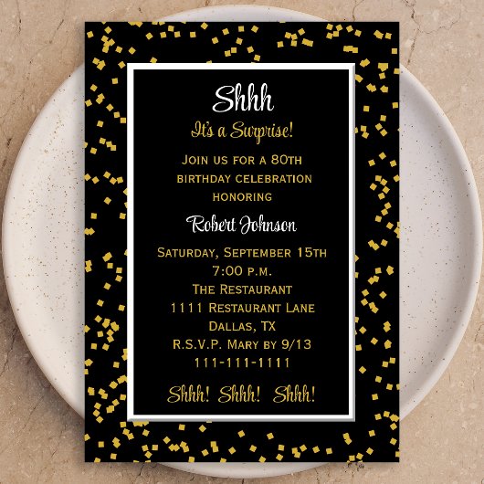 Invitation 80th Shhh c'est une surprise Anniversaire Confetti