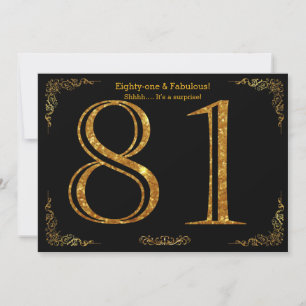 Invitation 81e anniversaire, styl,parties scintillant d'or no