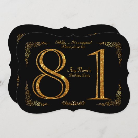 Invitation 81e, fête d'anniversaire 81e, grand Gatsby, noir & (Devant / Derrière)