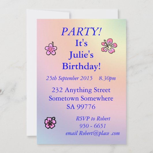 Invitation 82e anniversaire avec fleurs roses (Dos)