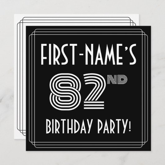 Invitation 82e fête d'anniversaire : Art Déco Style avec nom  (Devant / Derrière)