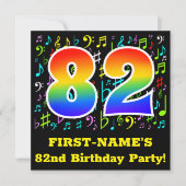 Invitation 82e fête d'anniversaire : Symboles de musique amus (Devant)