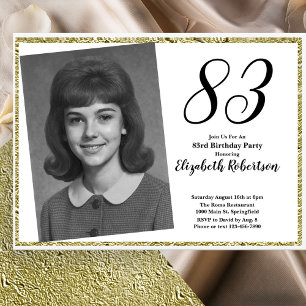 Invitation 83e anniversaire personnalisé photo blanc et or