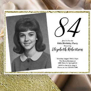 Invitation 84e anniversaire personnalisé avec photo blanche e