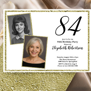 Invitation 84e photo personnalisée blanc et or