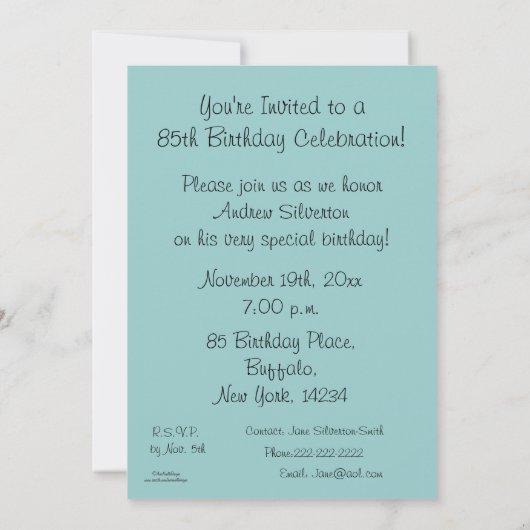 Invitation 85 Ans/Anniversaire Célébration-Lakeview (Dos)