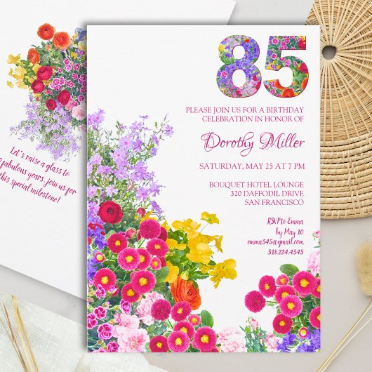 Invitation 85 Ans Elégant Jardin Floral - 85e Anniversaire