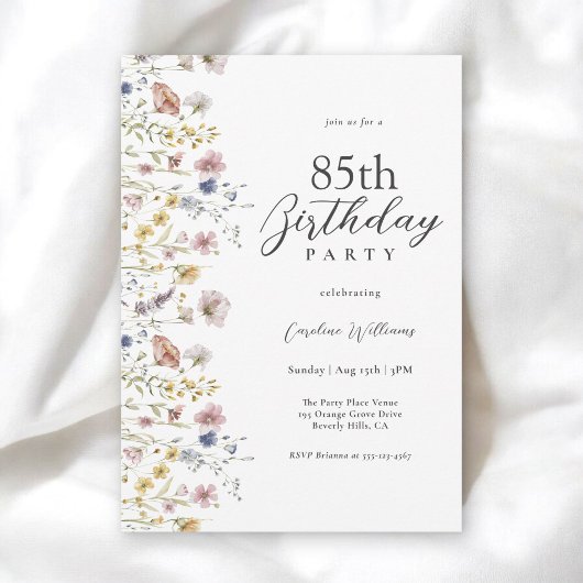 Invitation 85e anniversaire Aquarelle Fleur sauvage Floral