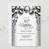 Invitation 85e anniversaire Black and White Balloons Party (Devant)