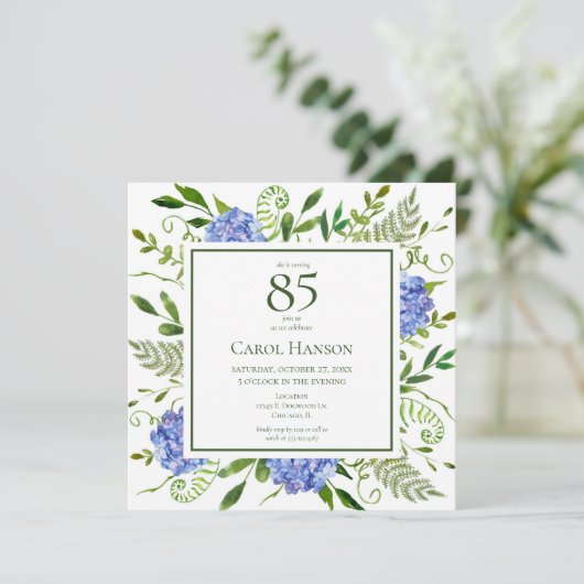 Invitation 85e anniversaire Blue Hydrangeas (Debout devant)