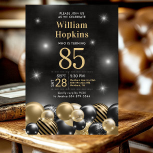 Invitation 85e anniversaire de la fête Black Gold Ballons pho