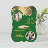 Invitation 85e, Anniversaire Femme âge, art déco, or vert (Debout devant)