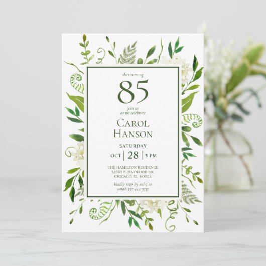 Invitation 85e anniversaire Hydrangeas blanches (Debout devant)