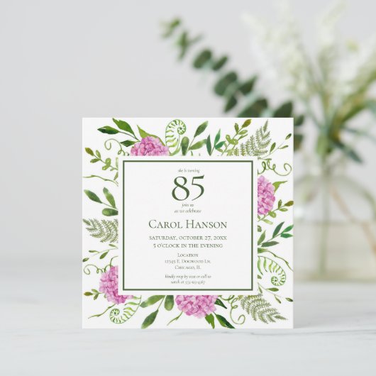 Invitation 85e anniversaire Hydrangeas roses (Debout devant)