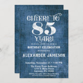 Invitation 85e Anniversaire Lin Bleu Bravo rustiqu (Devant / Derrière)