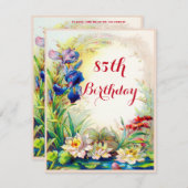 Invitation 85e anniversaire Nénuphars Vintages et Iris Flower (Devant / Derrière)