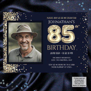 Invitation 85e anniversaire Parties scintillant d'or Bleu pho
