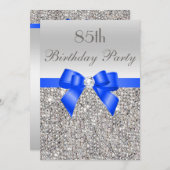 Invitation 85e anniversaire Séquin d'argent Royal Blue Bow Di (Devant / Derrière)