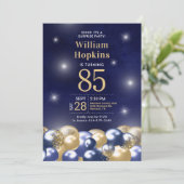 Invitation 85e anniversaire Surprise Marine Bleu Ballons d'or (Debout devant)