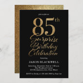 Invitation 85e fête d'anniversaire surprise Noir & Or (Devant / Derrière)