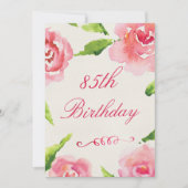 Invitation 85th Roses chics d'aquarelle d'anniversaire (Devant)