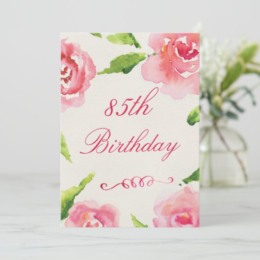 Invitation 85th Roses chics d'aquarelle d'anniversaire (Debout devant)