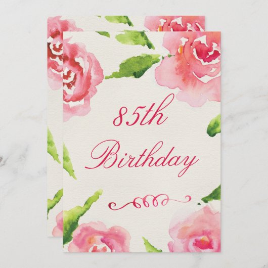 Invitation 85th Roses chics d'aquarelle d'anniversaire (Devant / Derrière)
