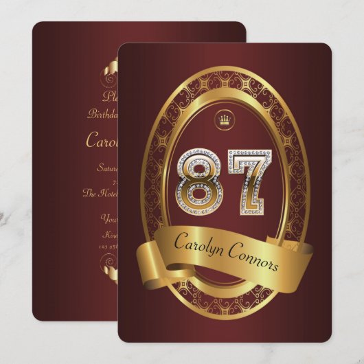 Invitation 87e, femme de fête d'anniversaire homme, couleur é (Devant / Derrière)