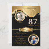 Invitation 87ème, Anniversaire Femme 87ème, élégant art déco, (Devant)